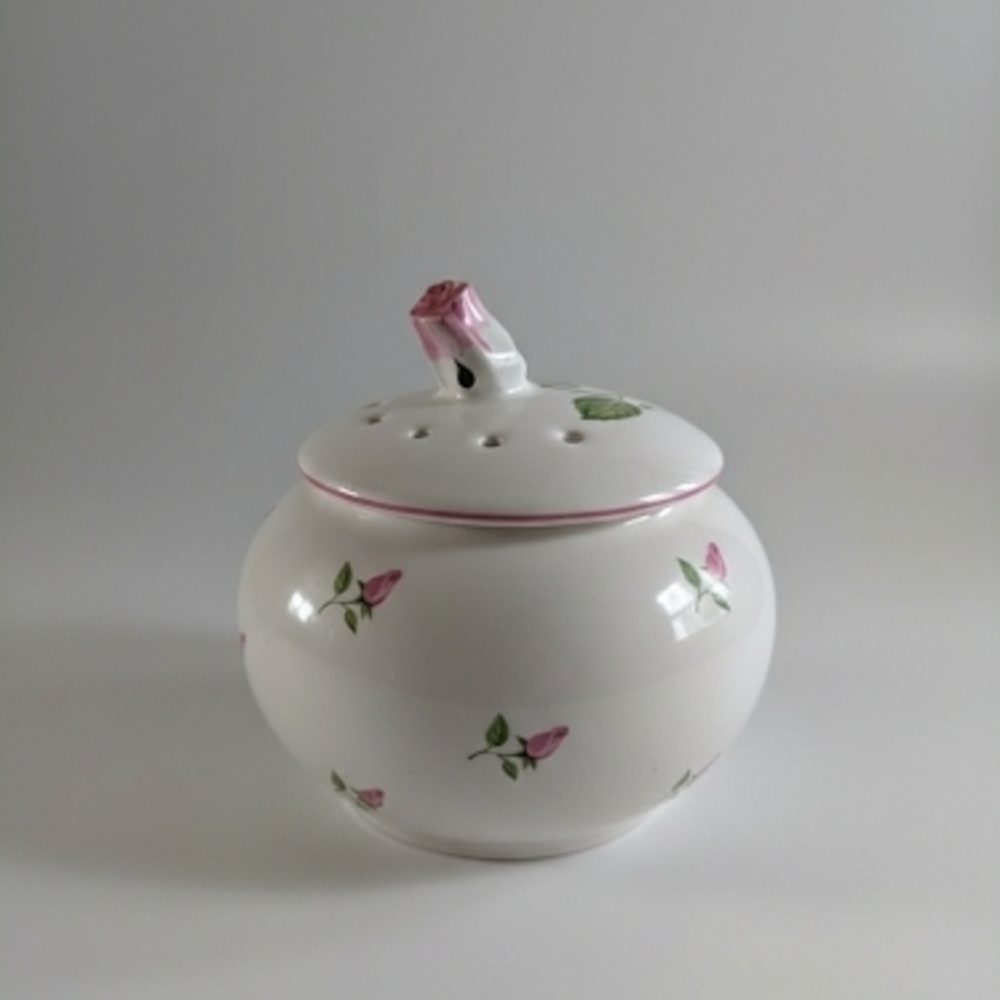 Vintage Ceramic Rosebud Potpourri Jar with Perforated Lid